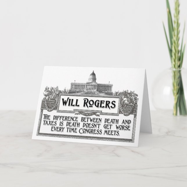 Will Rogers zitieren über Tod und Steuern Karte (Vorderseite)