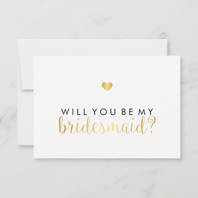 WIll You be My Bridesmaid - Gold Heart Script Fab Einladung (Vorderseite)