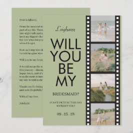 Will You Be My Bridesmaid Photo Green Reel Einladung