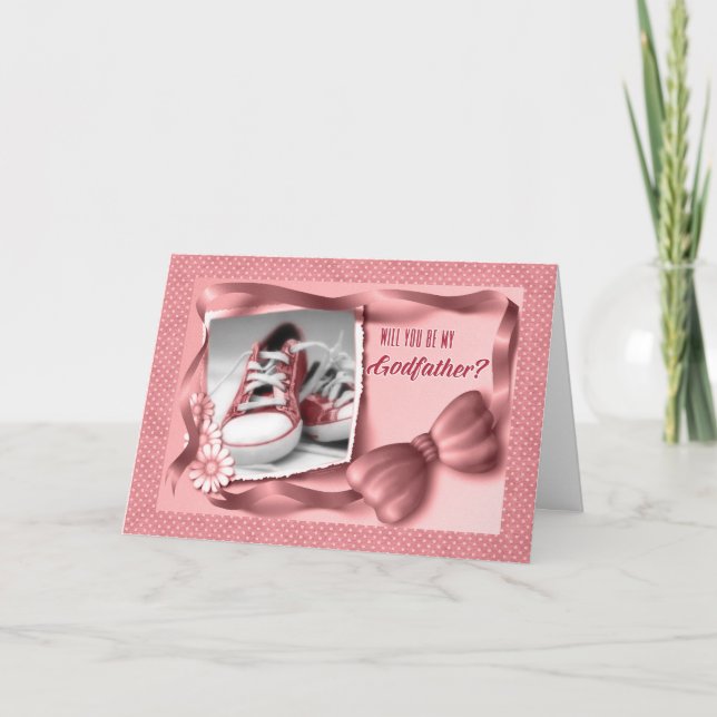 Will You Be My Godfather in Pink Polka Dots Einladung (Vorderseite)