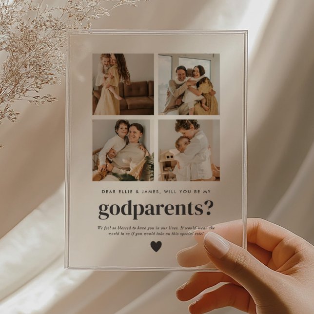 Will You Be My Godparents 4 Photo Proposal Card Acryleinladungen (Zazzle Will You Be My Godparents 4 Photo Proposal Card Acrylic Invitations)