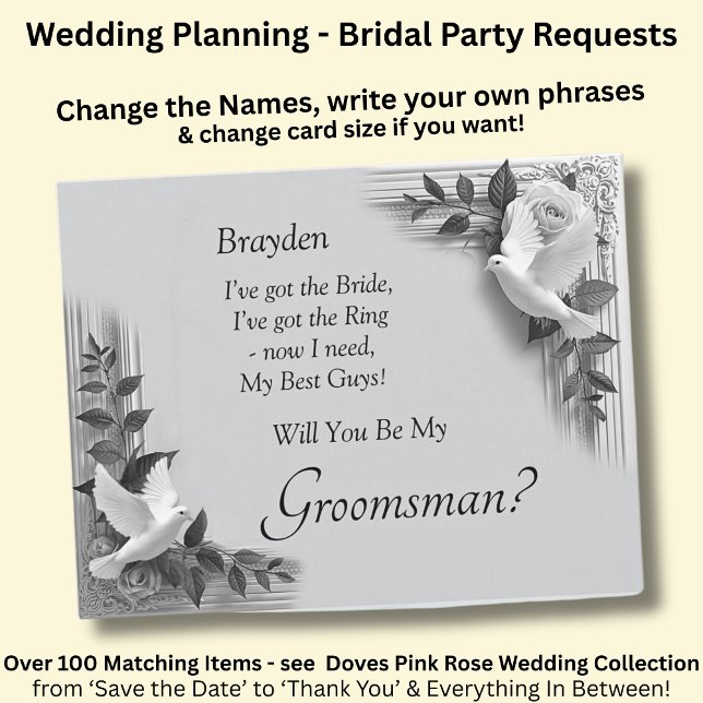 Will You Be My Groomsman? Grey Roses & Doves (Von Creator hochgeladen)