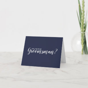 Will You Be My Groomsman? Modern Script Navy Blue Einladung