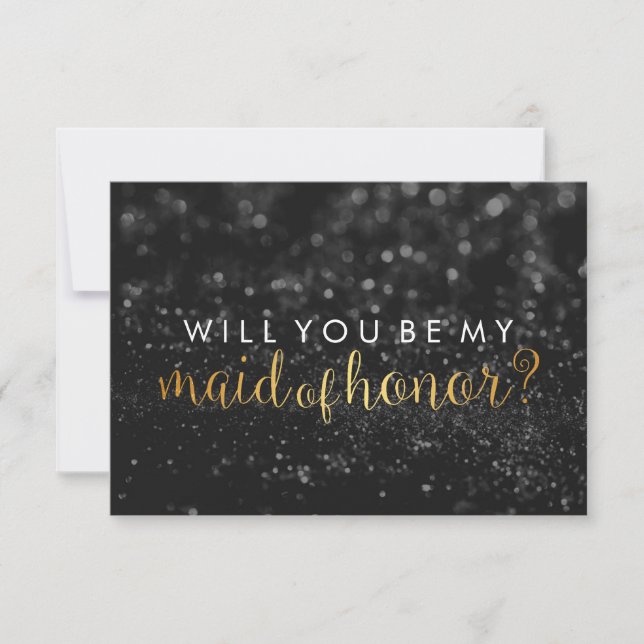 WIll You be My Maid of Hon - Glit Script Fab Black Einladung (Vorderseite)