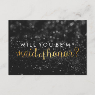 WIll You be My Maid of Hon - Glit Script Fab Black Einladung