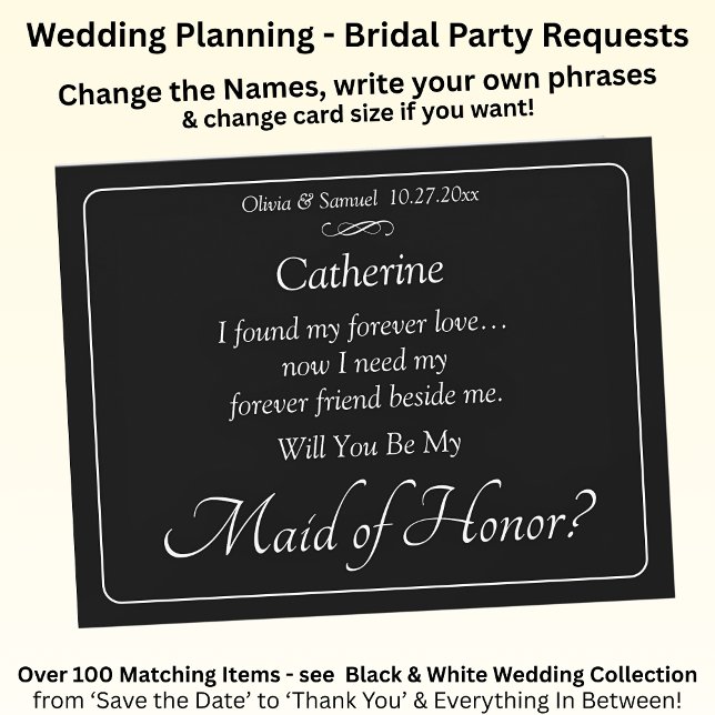 Will You Be My Maid of Honor? Black & White Card (Von Creator hochgeladen)
