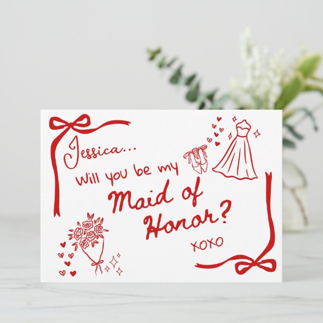 Will you be my Maid of Honor Card Invitation Einladung (Stehend Vorderseite)