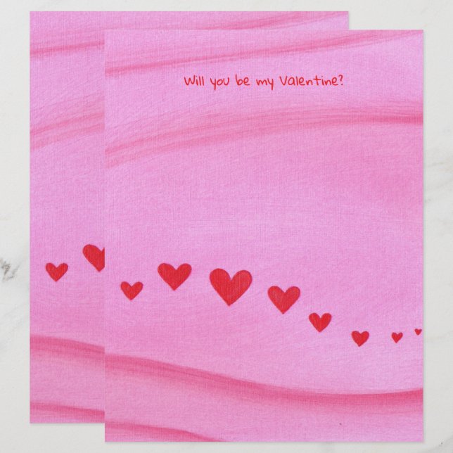 Will you be my Valentine, heart themed stationery Briefbogen (Vorne/Hinten)