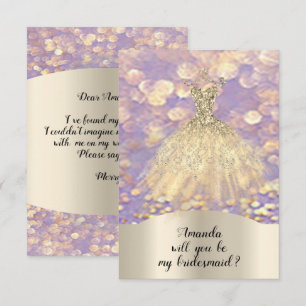 Will you Bridesmaid Glitzer Diamond Dress Lavender Einladung