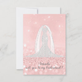 Will you Bridesmaid Glitzer Grau Dress Pink Veil Einladung