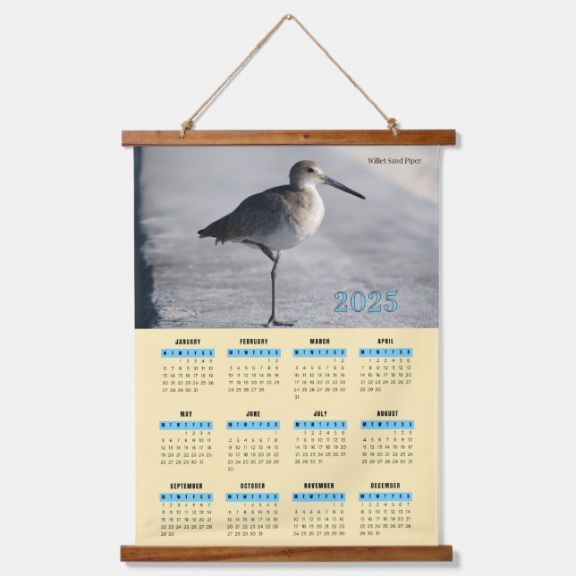 Willet Piper Bird Wall Calendar Wandteppich Mit Holzrahmen (Vorderseite)