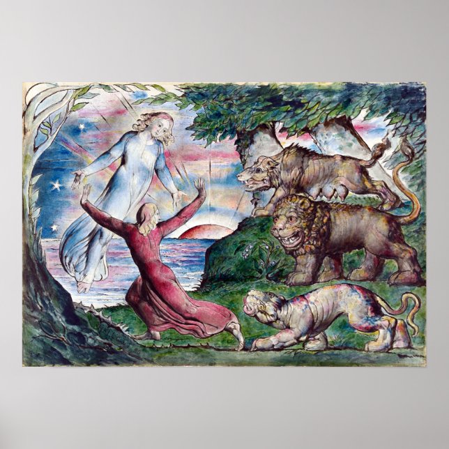 William Blake Dante läuft von den drei Bestien Poster (Vorne)