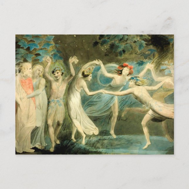 William Blake Oberon, Titania und Puck mit Fairie Postkarte (Vorderseite)