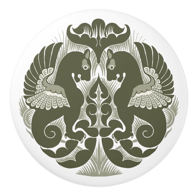 William De Morgan Green Griffins Ceramic Pull Keramikknauf (Vorderseite)