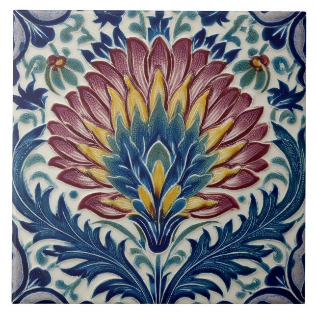 William De Morgan Oriental Blume Fliese (Vorderseite)