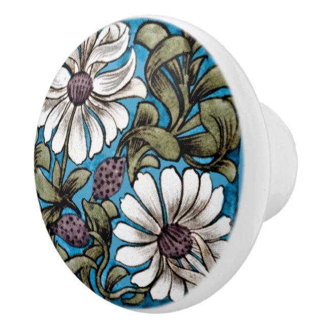 William * De Morgan Sprig von Blume White Aquamari Keramikknauf (Rechts)