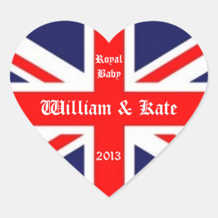 William & Kate/Royal Baby-Union Jack Herz-Aufkleber