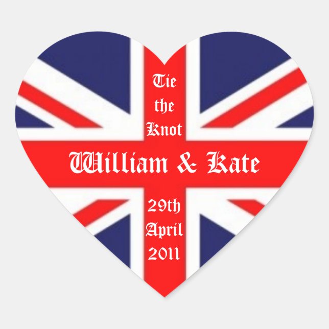William & Kate Wedding-Union Jack Herz-Aufkleber (Vorderseite)
