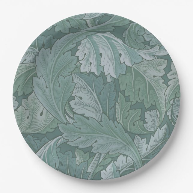 William Morris Acanthus-Blatt Teal Blau Muster Pappteller (Vorderseite)