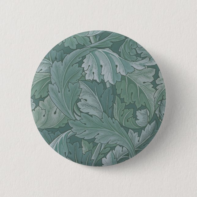 William Morris Acanthus-Blatt Tealblau-Muster Button (Vorderseite)