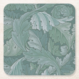 William Morris Acanthus-Blatt Tealblau-Muster Rechteckiger Pappuntersetzer