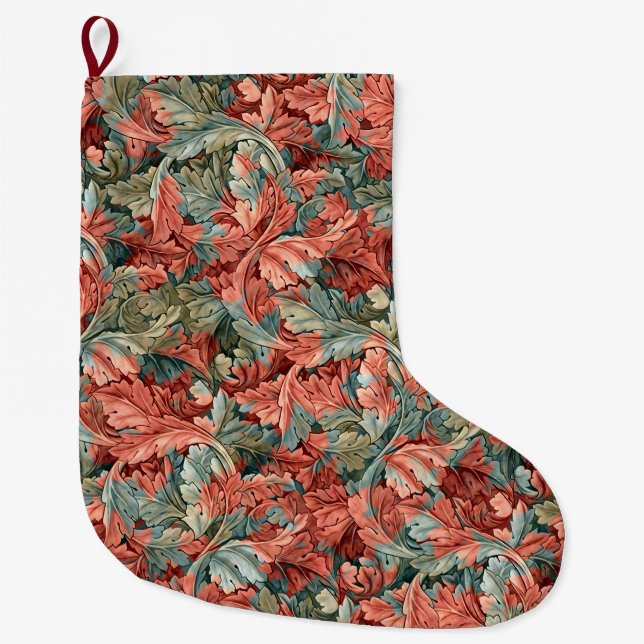William Morris Acanthus Botanical Red Green Großer Weihnachtsstrumpf (Vorderseite)