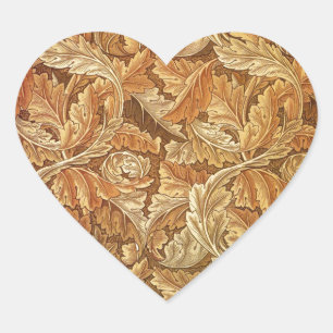 William Morris Akanthus Braun Herbstlaub Herz-Aufkleber