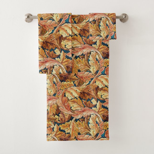 William Morris Akanthusblatt Herbstmuster Badhandtuch Set (Insitu)