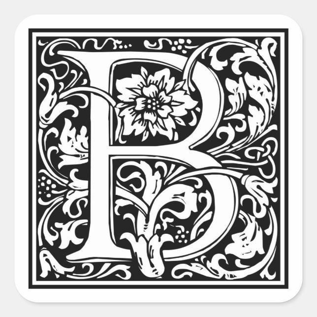 William Morris Alphabet "B" Quadratischer Aufkleber (Vorderseite)
