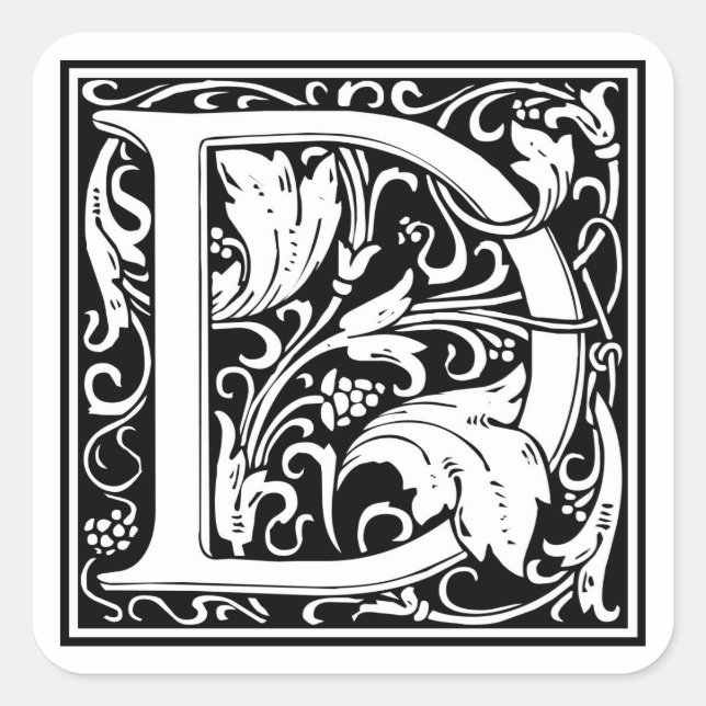 William Morris Alphabet "D" Quadratischer Aufkleber (Vorderseite)