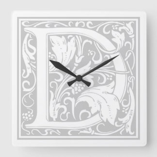 William Morris Alphabet "D" Square Wall Clock Quadratische Wanduhr
