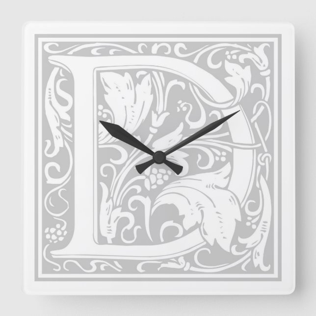 William Morris Alphabet "D" Square Wall Clock Quadratische Wanduhr (Vorderseite)