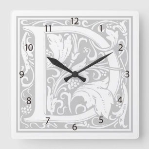 William Morris Alphabet "D" Square Wall Clock Quadratische Wanduhr