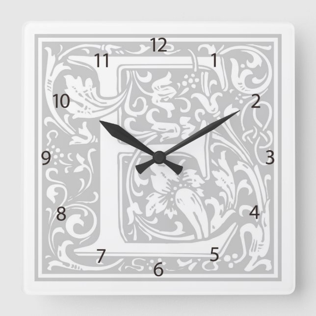 William Morris Alphabet "E" Quadratische Wanduhr (Vorderseite)