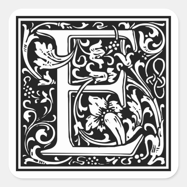 William Morris Alphabet "E" Quadratischer Aufkleber (Vorderseite)