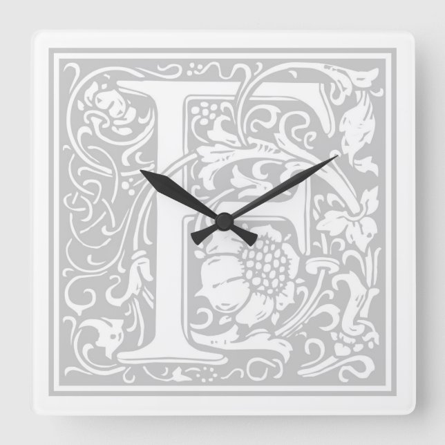 William Morris Alphabet "F" Quadratische Wanduhr (Vorderseite)
