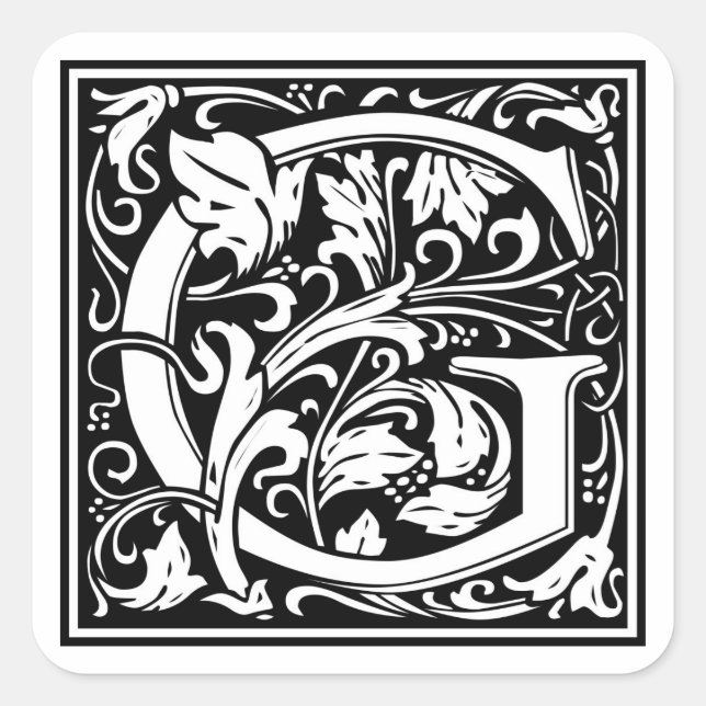 William Morris Alphabet "G" Quadratischer Aufkleber (Vorderseite)