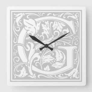 William Morris Alphabet "G" Square Wall Clock Quadratische Wanduhr