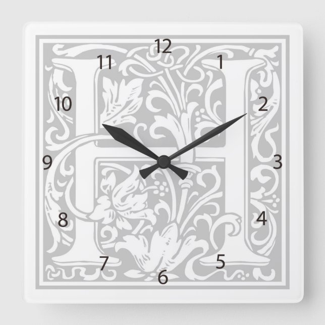 William Morris Alphabet "H" Square Wall Clock Quadratische Wanduhr (Vorderseite)
