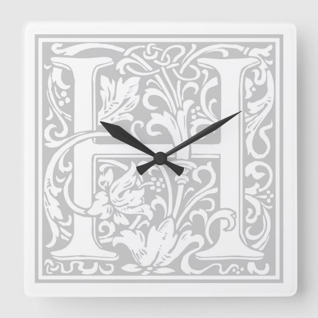 William Morris Alphabet "H" Square Wall Clock Quadratische Wanduhr (Vorderseite)