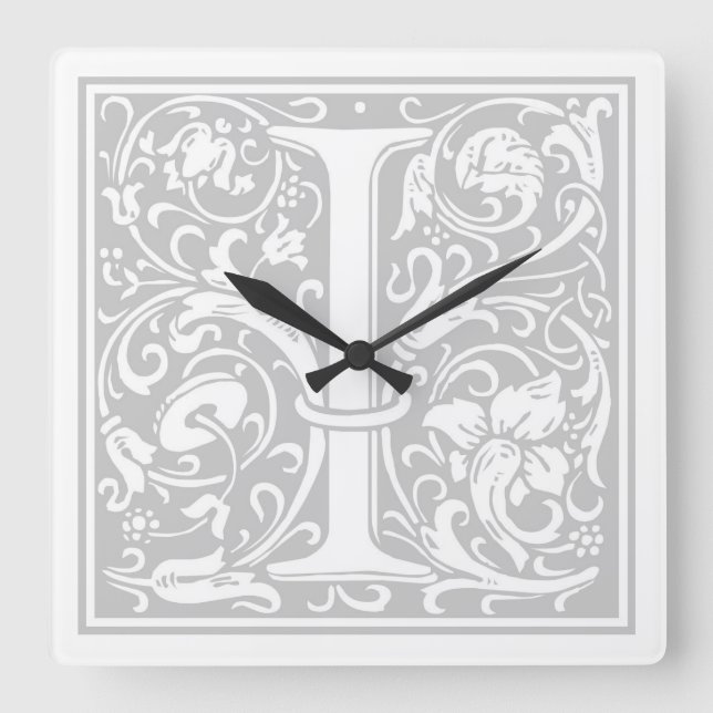 William Morris Alphabet "I" Quadratische Wanduhr (Vorderseite)