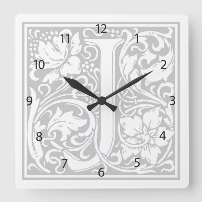 William Morris Alphabet "J" Square Wall Clock Quadratische Wanduhr (Vorderseite)