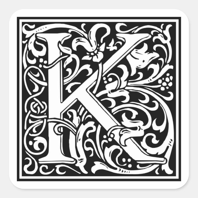 William Morris Alphabet "K" Quadratischer Aufkleber (Vorderseite)