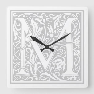 William Morris Alphabet "M" Quadratische Wanduhr