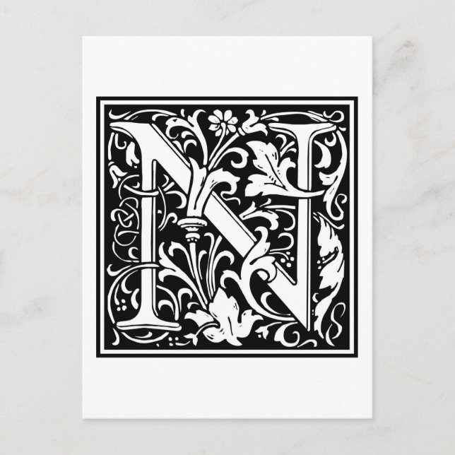 William Morris Alphabet "N" Postkarte (Vorderseite)