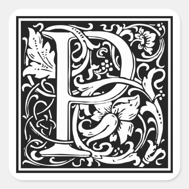 William Morris Alphabet "P" Quadratischer Aufkleber (Vorderseite)