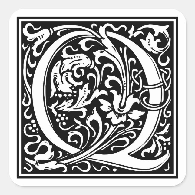 William Morris Alphabet "Q" Quadratischer Aufkleber (Vorderseite)