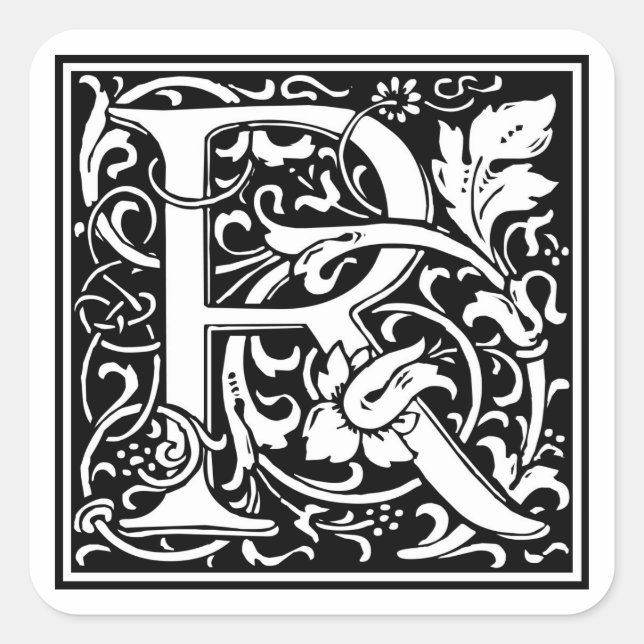 William Morris Alphabet "R" Quadratischer Aufkleber (Vorderseite)