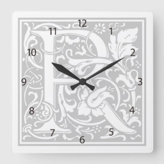William Morris Alphabet "R" Square Wall Clock Quadratische Wanduhr