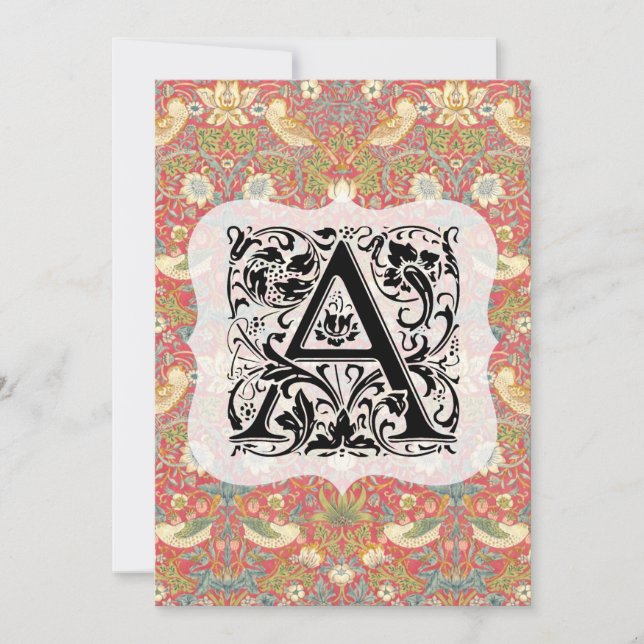 William Morris Alphabet Strawberry Thief Crimson Dankeskarte (Vorderseite)